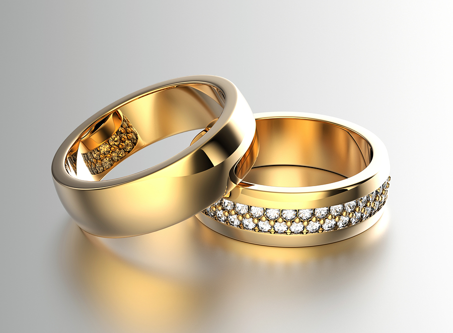 Golden Ring with Diamond. Jewelry background. Valentine day